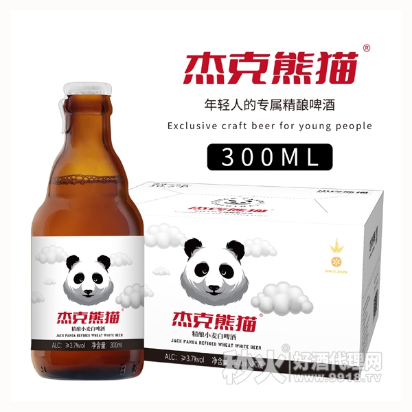 杰克熊猫精酿小麦白啤酒300mlx20瓶