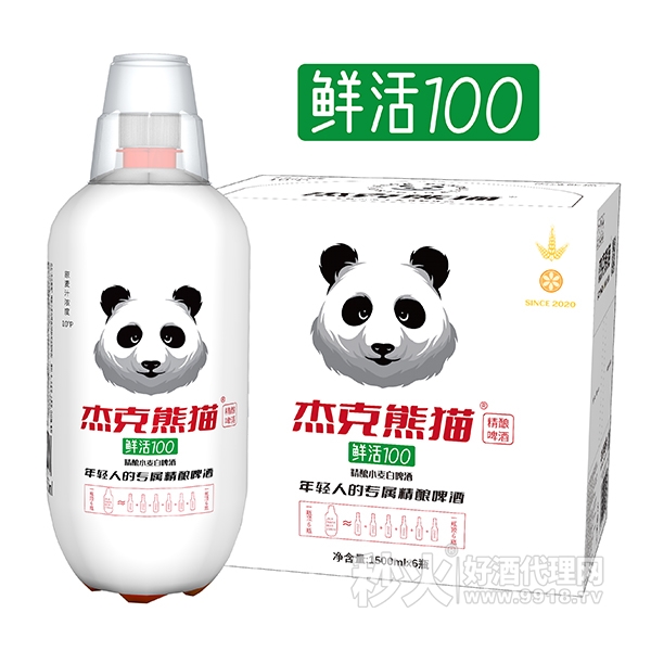 杰克熊猫鲜活100精酿小麦白啤酒1500mlx6瓶