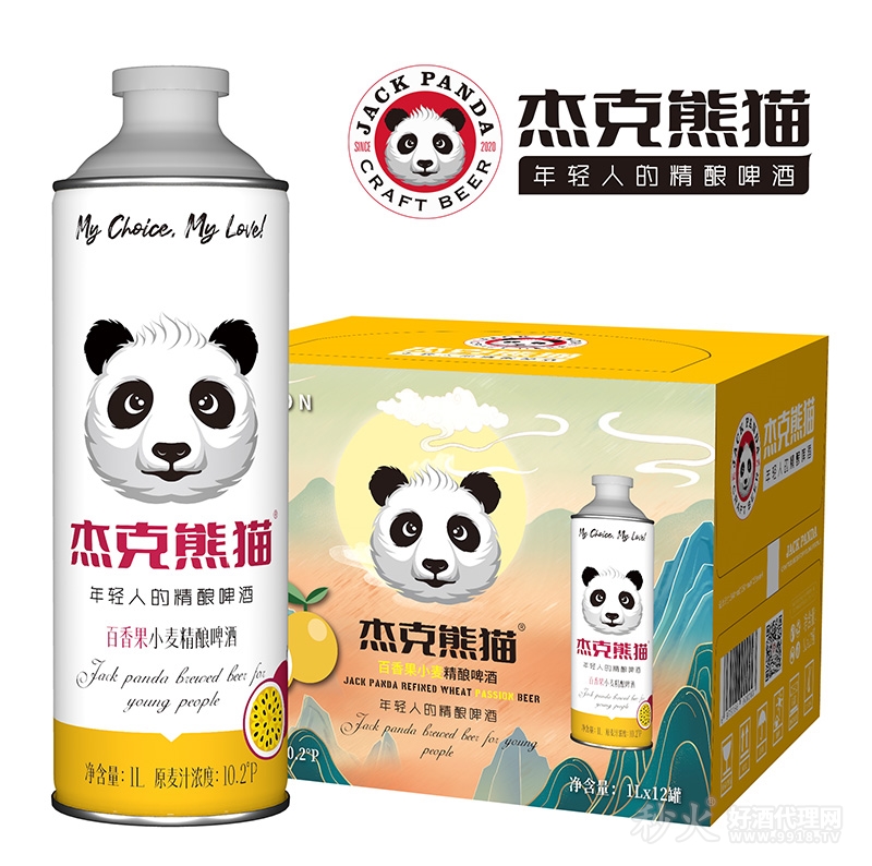 杰克熊猫百香果小麦精酿白啤酒1L