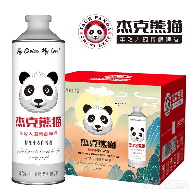 杰克熊猫精酿小麦白啤酒1L