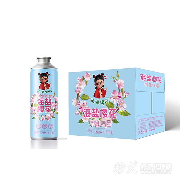 玩啤哪吒海盐樱花精酿啤酒1Lx12罐