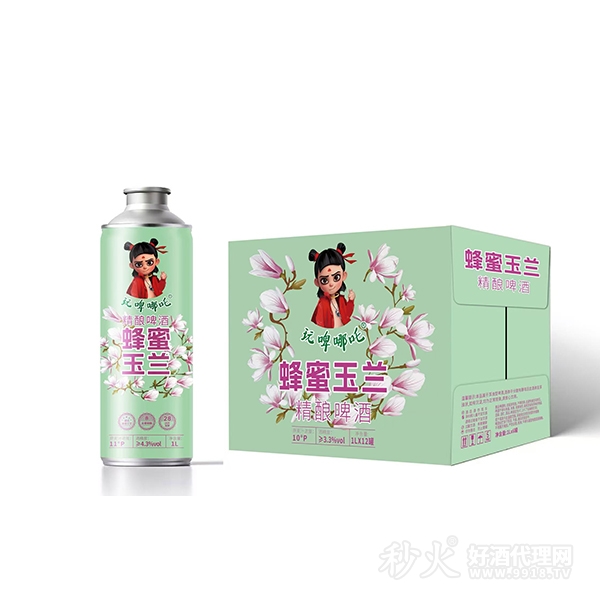 玩啤哪吒蜂蜜玉兰精酿啤酒1Lx12罐