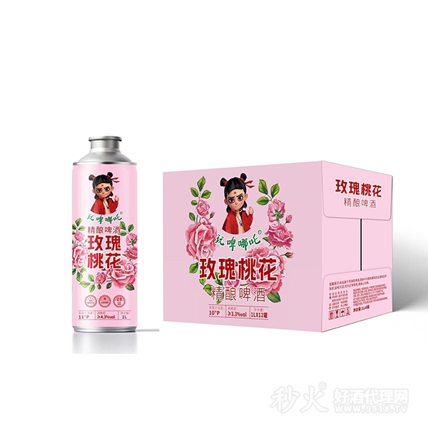 玩啤哪吒玫瑰桃花精酿啤酒1Lx12罐